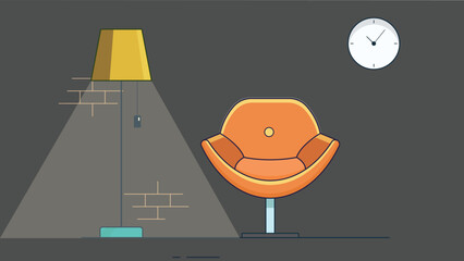 A cartoon-style interior design featuring a cozy chair and a side light stand, creating a warm and inviting atmosphere
