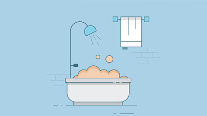 Illustration of a bathroom featuring a bathtub with a towel hanger, creating a serene and clean bathroom environment