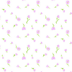 Seamless pattern small pink flowers on transparent background