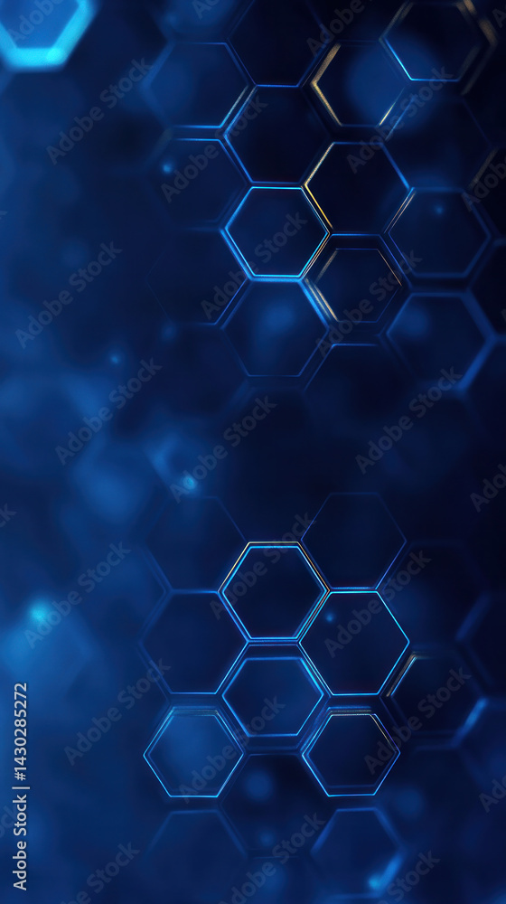 Poster a blue background with a pattern of hexagons. the background is a deep blue color