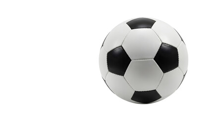 Obraz premium A classic black and white soccer ball positioned prominently, set against a clean, neutral background, ideal for sports themes