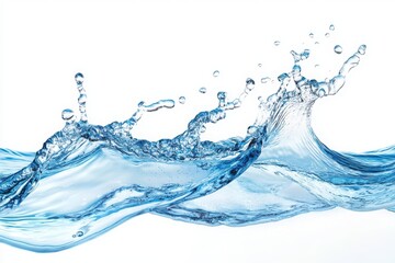 Dynamic Fluidity: An evocative capture of water in motion, showcasing a striking wave cresting, with droplets suspended in the air, and suggesting purity.