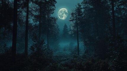 mystical moonlit forest at night