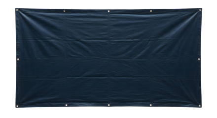 A large, dark blue fabric banner displayed flat against a neutral background, ideal for events or promotional use