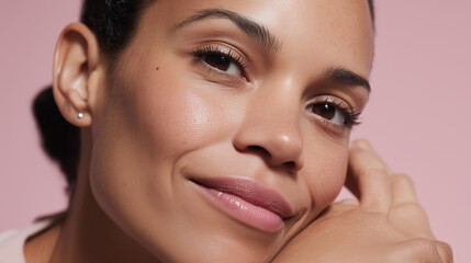 Obraz premium Close-up portrait showing woman's radiant natural complexion