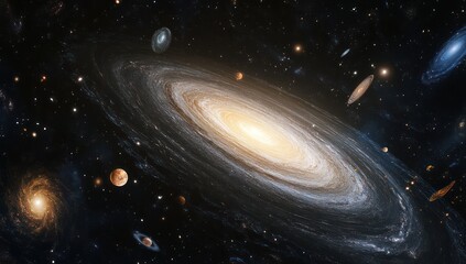 Obraz premium Cosmic Tapestry: A Galactic Dance of Stars and Nebulae