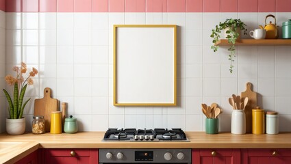 Modern kitchen decor with poster mockup and wall art design