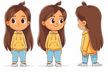 Cute little girl in casual clothes. Vector illustration on white background.