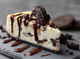 Cheesecake with Cookie and Chocolate Drizzle