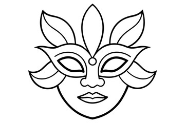 Brazilian Carnival Mask Line Art Vector Illustration