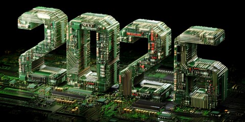 new year 2026 digital background with futuristic circuit board structure