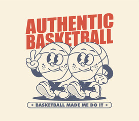 Retro basketball cartoon character. Perfect for stickers, posters, and prints. Fun and bold vector illustration in authentic vintage cartoon style