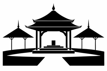 Open Roof Courtyard Silhouette Vector Illustration