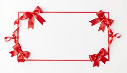 red ribbon decoration frame with white empty space for celebration and party theme