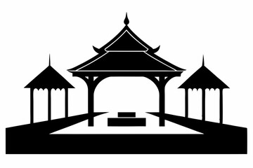 Open Roof Courtyard Silhouette Vector Illustration
