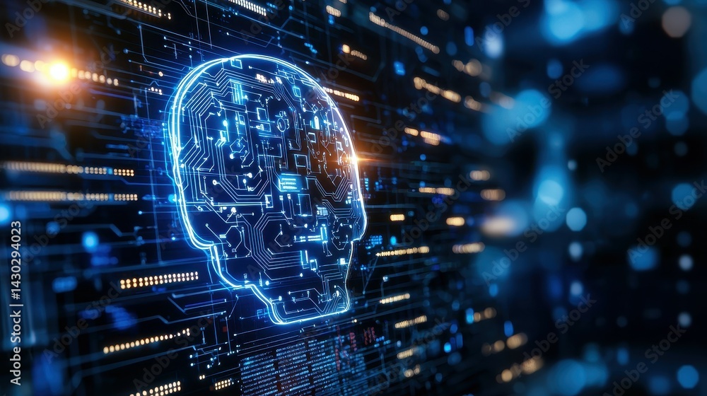 Aufkleber futuristic digital representation of a human head with circuit patterns.