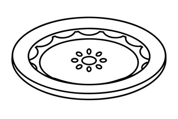 Uzbek Ceramic Plate Line Art Vector Illustration
