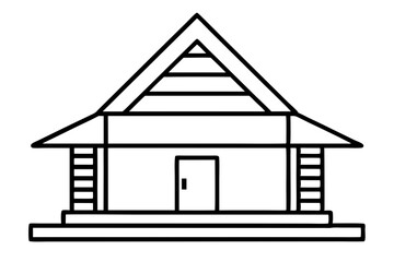 Wooden Rice Storehouse Line Art Vector Illustration