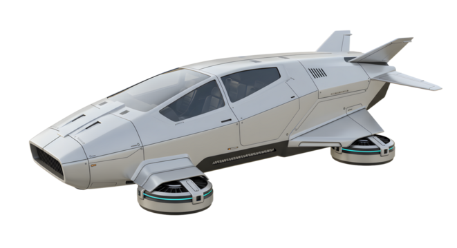 Futuristic hover vehicle design showcasing sleek lines and advanced technology, set against a minimalist background