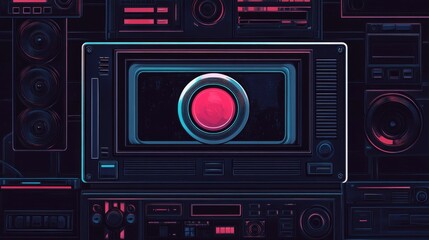 Fototapeta premium 58.A creative set of editable vectors depicting VHS black screens with glitchy pixelated textures, overlaying time codes and classic player controls for an authentic retro look.