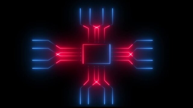 Concept animation of turning on of CPU microprocessor in motherboard with and connection propagating in circuit network