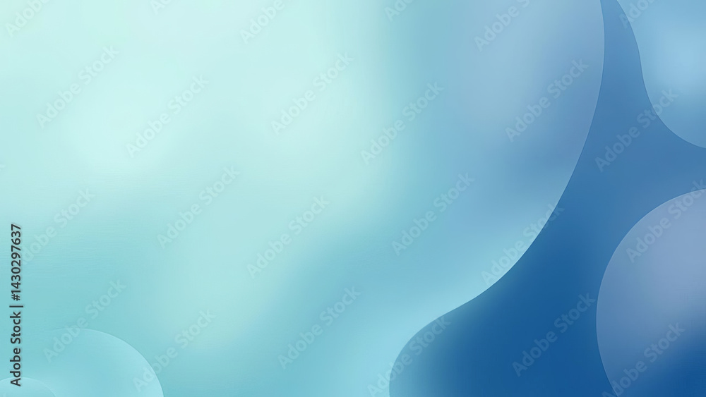 Poster soothing abstract background with smooth, flowing shapes in shades of blue and teal, creating calmin