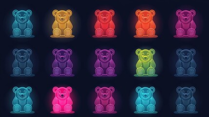 54.A polished collection of gummy bear symbols in vector format, featuring consistent linear strokes, soft edges, and scalability for versatile design applications.