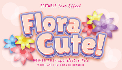 flora cute 3d text effect design with flower element background