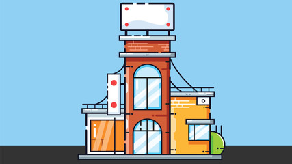 cartoon-style building on a street, showcasing vintage architectural details and a playful, whimsical design
