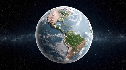 Obraz premium Breathtaking satellite view of the planet Earth showcasing its diverse continents oceans and atmospheric layers against the backdrop of the vast cosmos