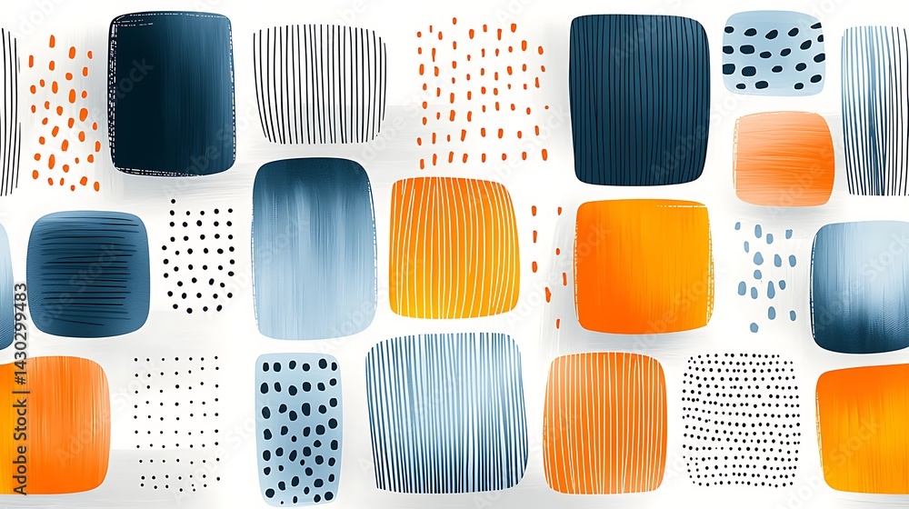 Poster abstract square shapes with color fills and textures on a white background