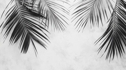 Obraz premium Black and white monochrome painted palm leaves over a minimalist textured background: A sleek high-fashion tropical theme with a timeless aesthetic.