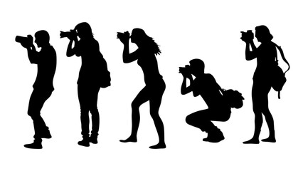 set of people taking pictures silhouette vector on white background