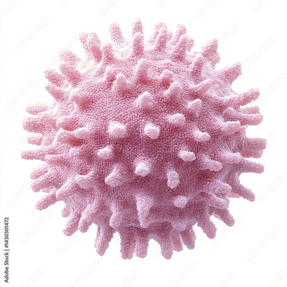 Poster detailed microscopic view of a small round virus or bacterial cell structure with a textured and spi