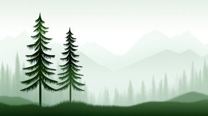 Fototapeta premium Misty Mountain Landscape with Two Pine Trees