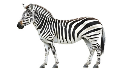 A zebra is standing on a white background