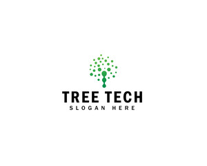 tree tech logo template. Innovative digital technology with molecule concept business icon. Vector illustration.