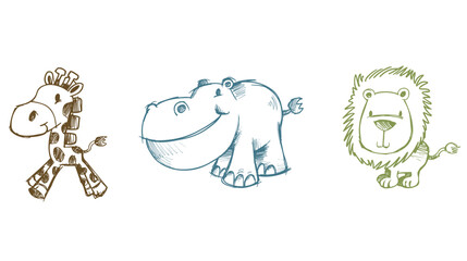 Playful outline colored zoo animals design elements, ideal for children's story books, featuring simplified and friendly animal illustrations 03