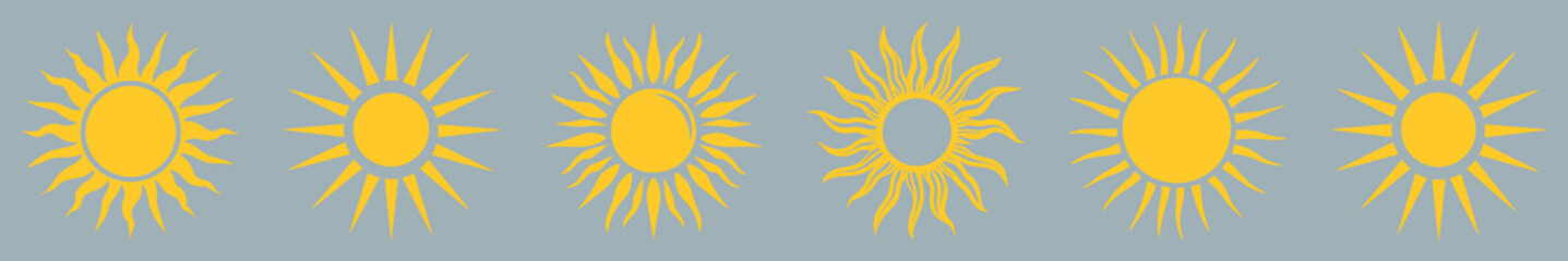 Yellow sunburst icons collection element vector set