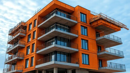 Fototapeta premium Orange Modern Apartment Building Under Construction