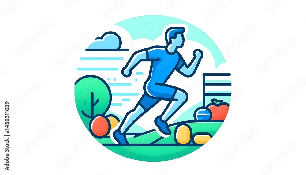 Poster fitness icon in flat vector design using bold color palette and simplified form, displayed on white 