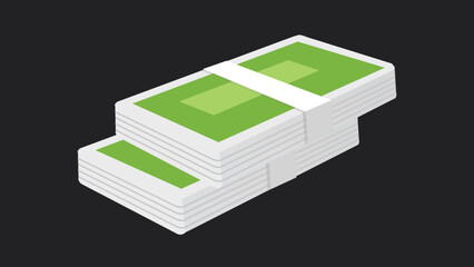 Illustration of green money packs bundled together, symbolizing wealth, finance, and savings. Each stack features a currency band