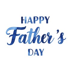 Happy father's day greeting card with blue text isolated on white background