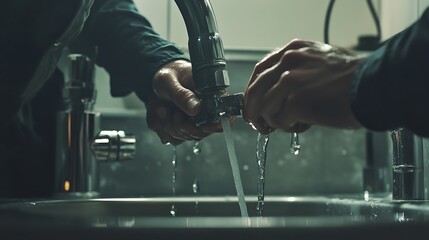 Two Hands Adjusting a Kitchen Faucet