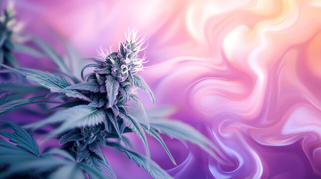Vibrant abstract Aloha background with pastel purple and white swirls, perfect for Aloha Runts weed strain branding, packaging, and social media. Tropical, psychedelic, and eye-catching