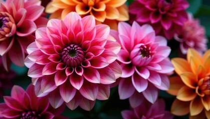 Fototapeta premium Intricate dahlia blooms, vibrant hues, close-up view, purple, background