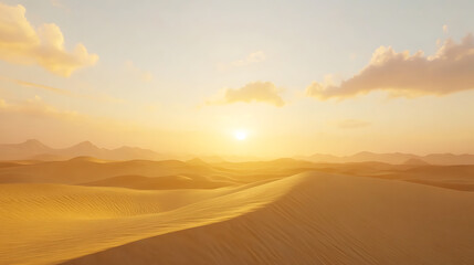 A desert landscape with a sun in the sky