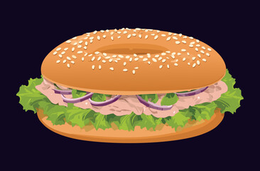 Tuna Salad Bagel Sandwich - Vector Illustration