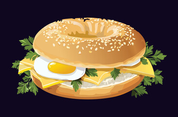 Bagel Bread  Egg and Cheese Sandwich - Vector Illustration