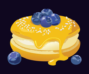 Vector Illustration of Blueberry Bagel with Honey Butter